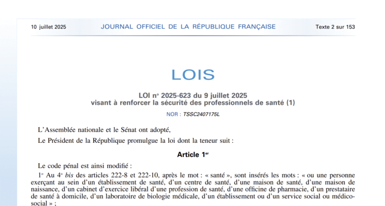 Loi visant à renforcer la sécurité des professionnels de santé